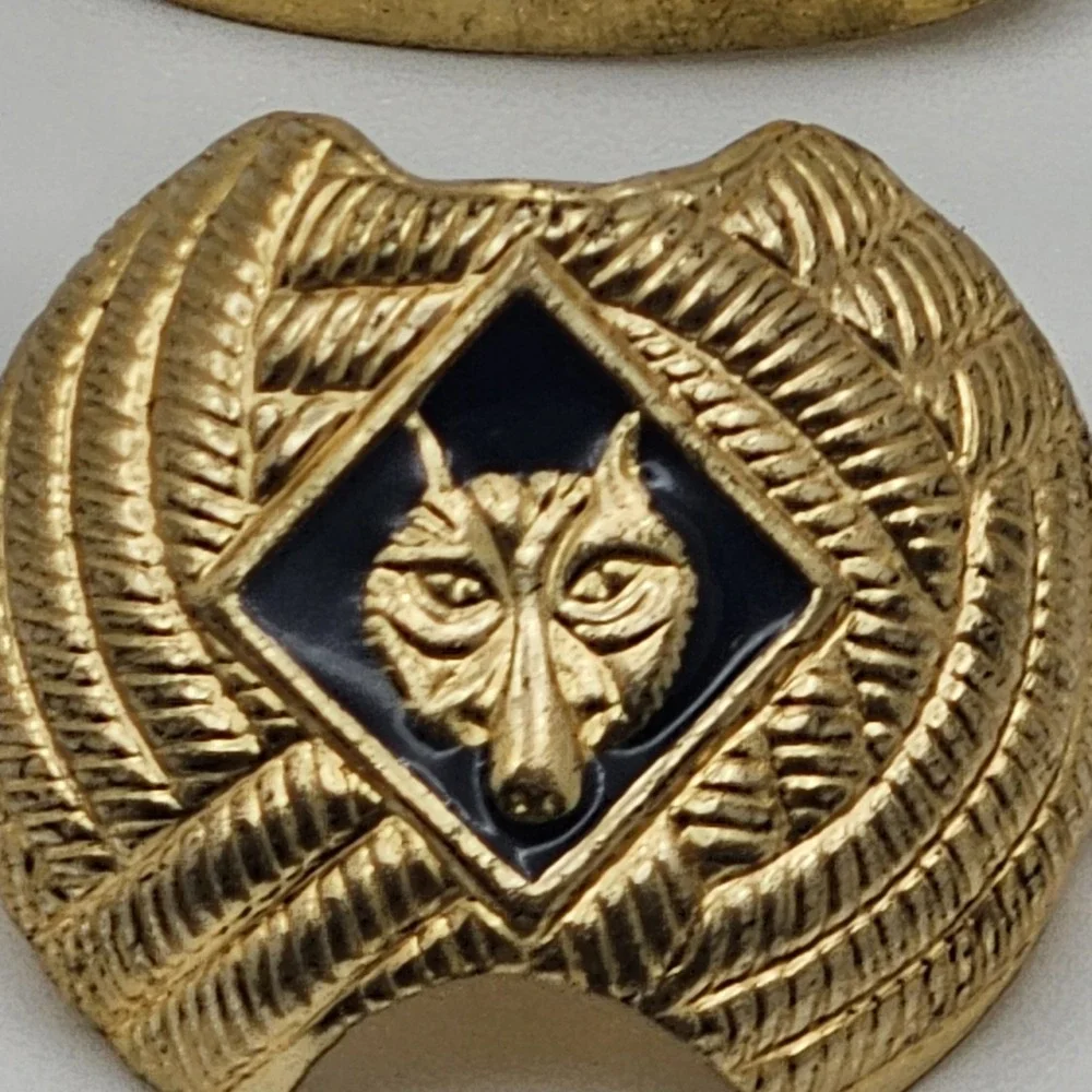 Vintage Boy Scout Neck Scarf Bolo Slide Clips Gold-Tone Metal And Enamel X2